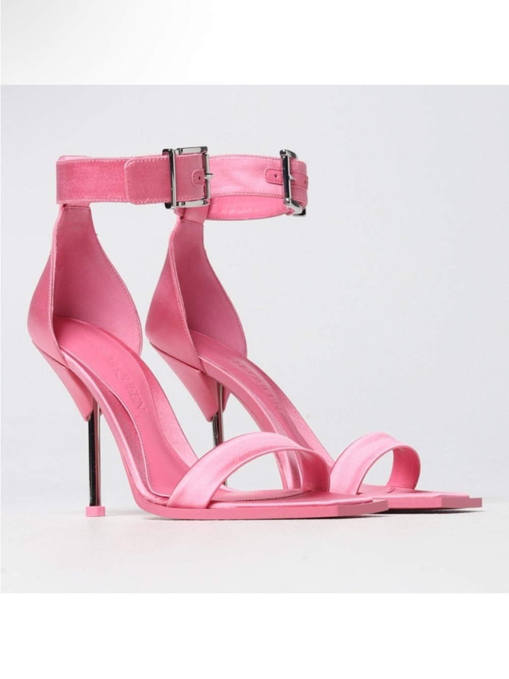 Alexander McQueen Satin Bubblegum Pink Strappy Heels Ankle Buckle size 8